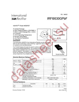 IRFI9530GPBF datasheet  